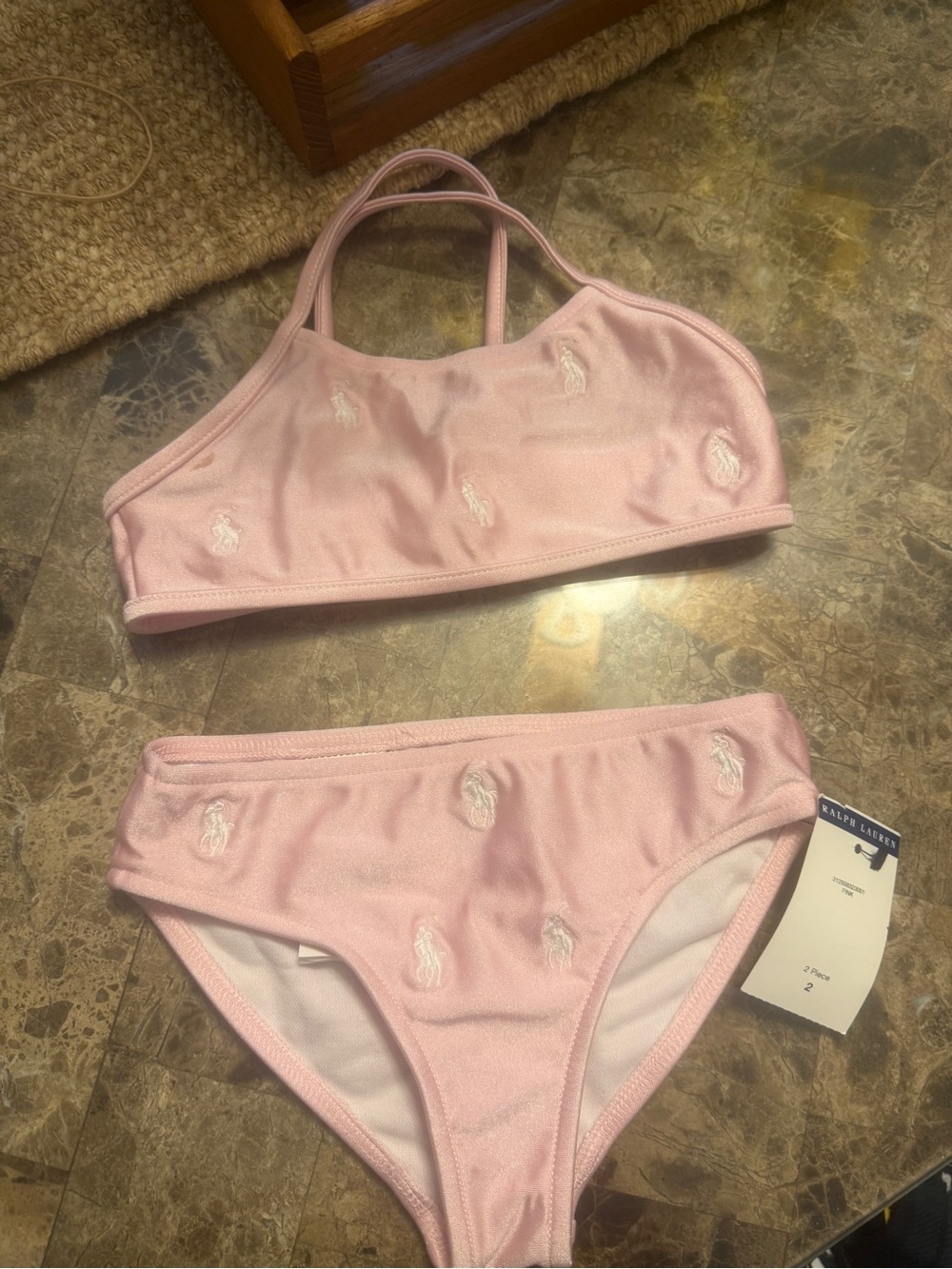 Ralph Lauren Pink Embroidered Polo Pony Girls' Bikini Set